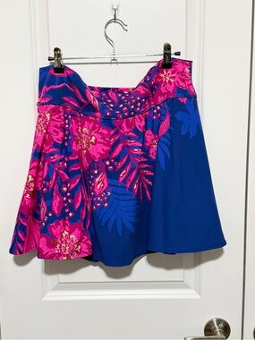 Lilly Pulitzer Upf 50+ Luxletic Barcelona High Rise Pink Blue Floral Skort XL